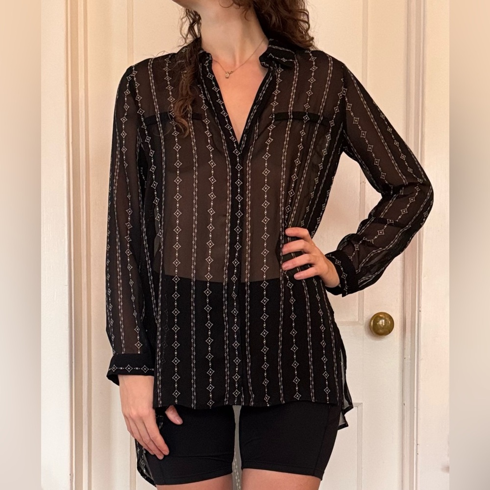 Long sheer button down top